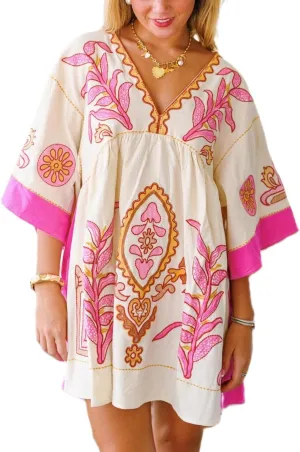 Womens Sundress Summer V Neck Short Tshirt Dress Y2k Floral Print Babydoll Sun Dresses Flowy Boho A Line Mini Dress