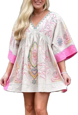Womens Sundress Summer V Neck Short Tshirt Dress Y2k Floral Print Babydoll Sun Dresses Flowy Boho A Line Mini Dress
