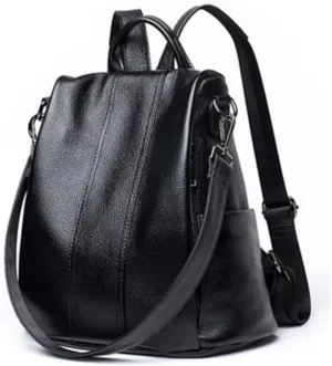 Women's waterproof large capacity simple design multifunctional shoulders leather backpacks (Black)