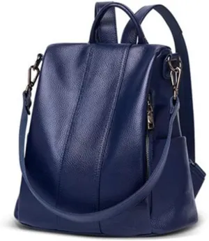 Women's waterproof large capacity simple design multifunctional shoulders leather backpacks (Blue)