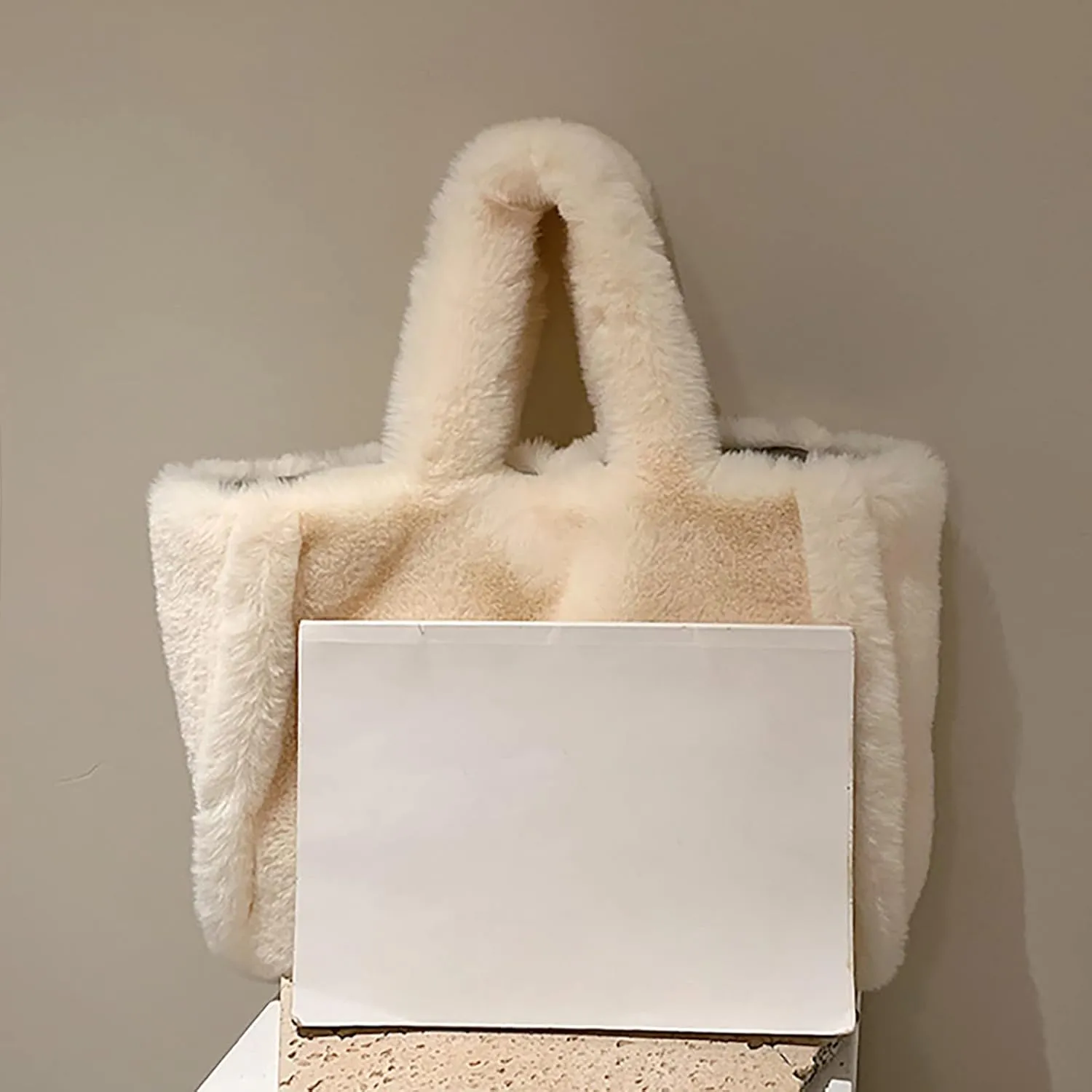 Women's Winter New Largesize Large Capacity Solid Color Simple Plush Handbag over Shoulder Bag (One Size)