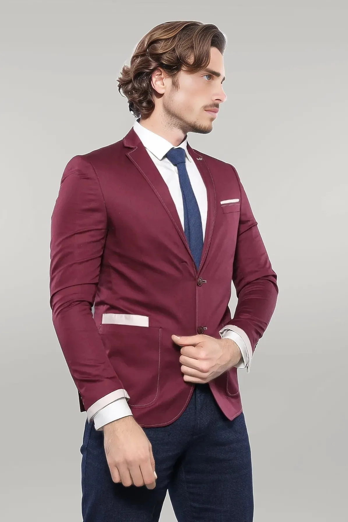 WSS 2 Button Bag Pocket Burgundy Jacket- - Singen