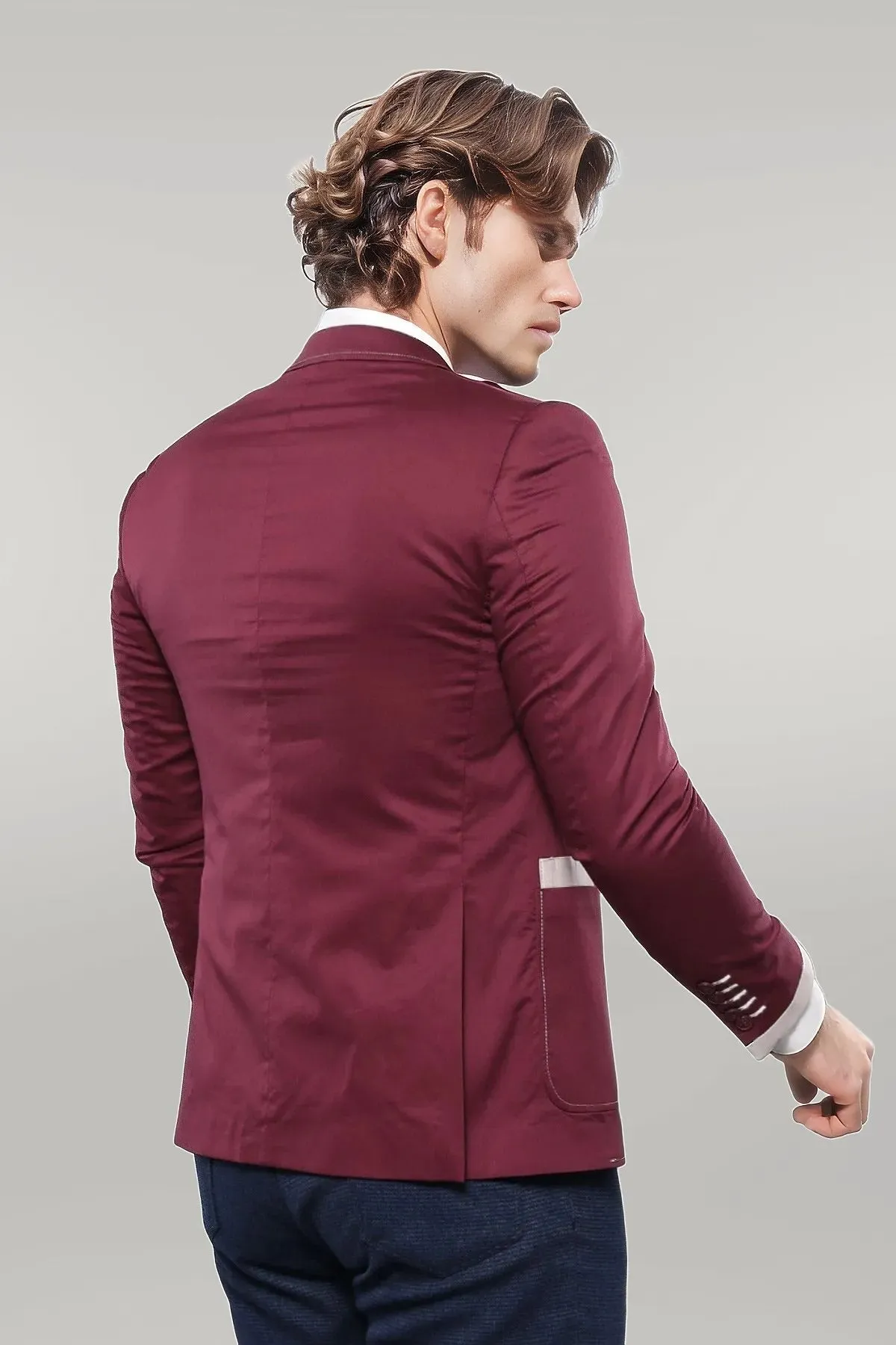 WSS 2 Button Bag Pocket Burgundy Jacket- - Singen