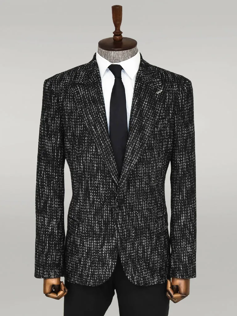 WSS Slim Fit Patterned Sport Black Men Blazer  - Singen