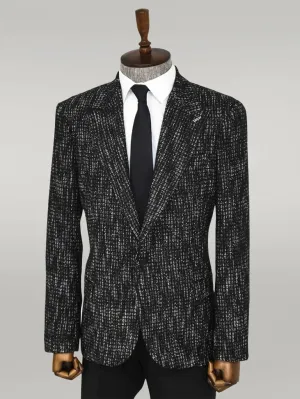 WSS Slim Fit Patterned Sport Black Men Blazer  - Singen