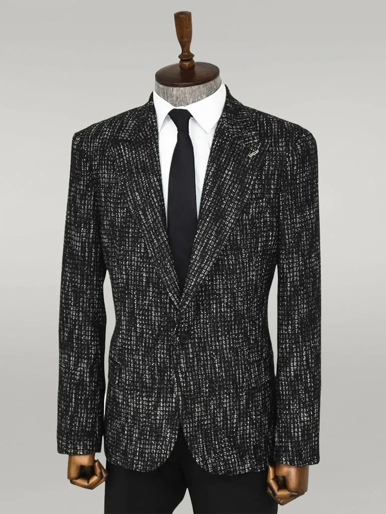 WSS Slim Fit Patterned Sport Black Men Blazer  - Singen