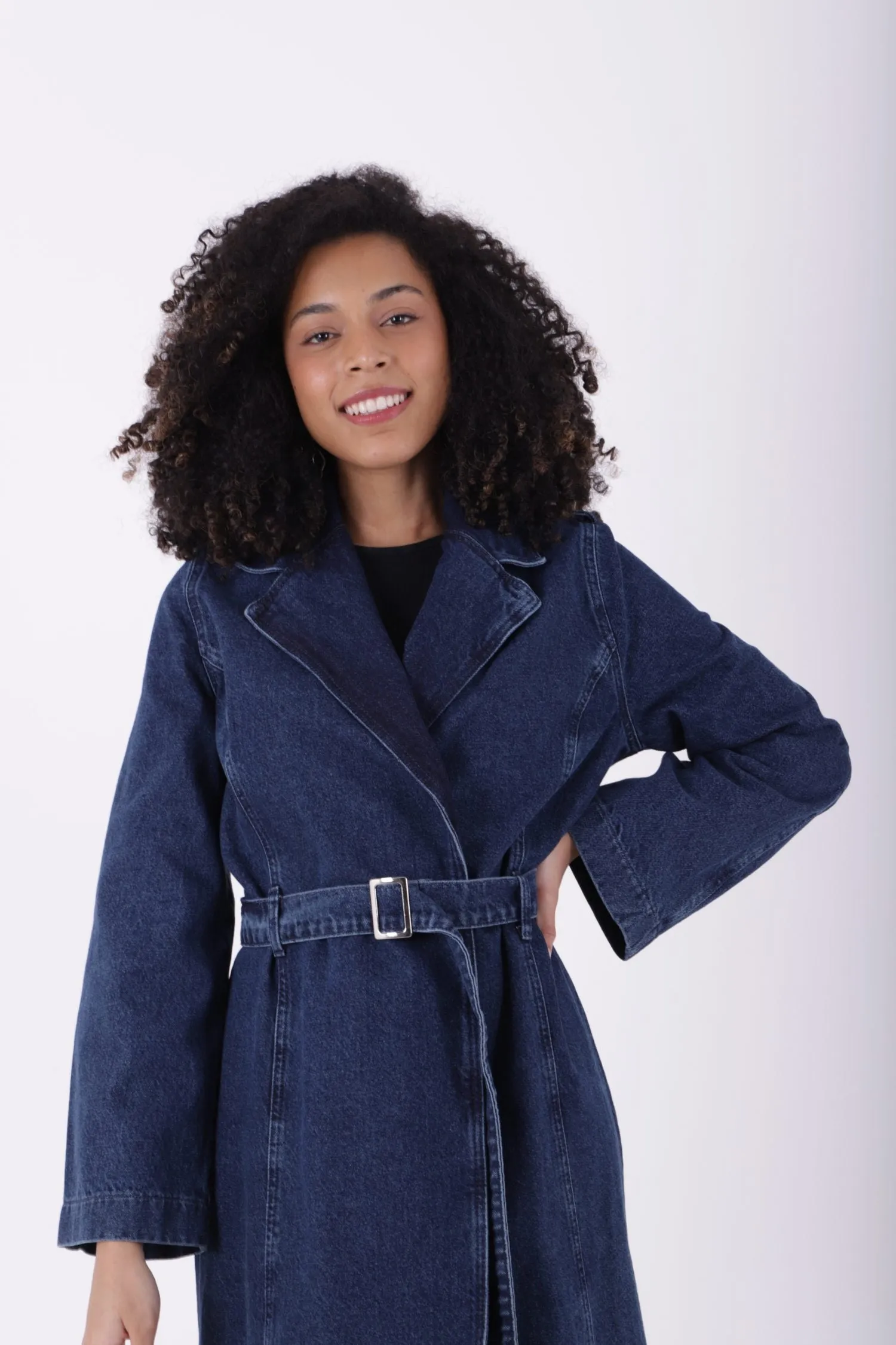 XLJ Denim Trench Coat with Denim Belt Mixed - Mansfield