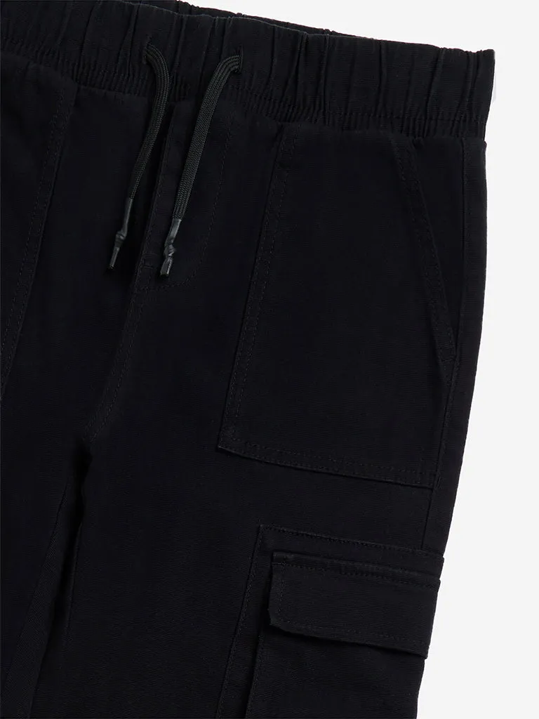 Y&F Kids Black Cargo-Style Mid-Rise Cotton-Blend Joggers