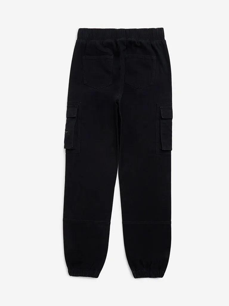Y&F Kids Black Cargo-Style Mid-Rise Cotton-Blend Joggers