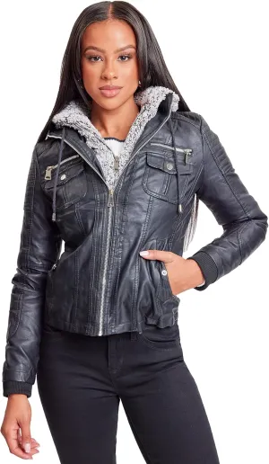YMI Women's Junior Full Length Puffer Jacket with Detachable Sherpa Hood