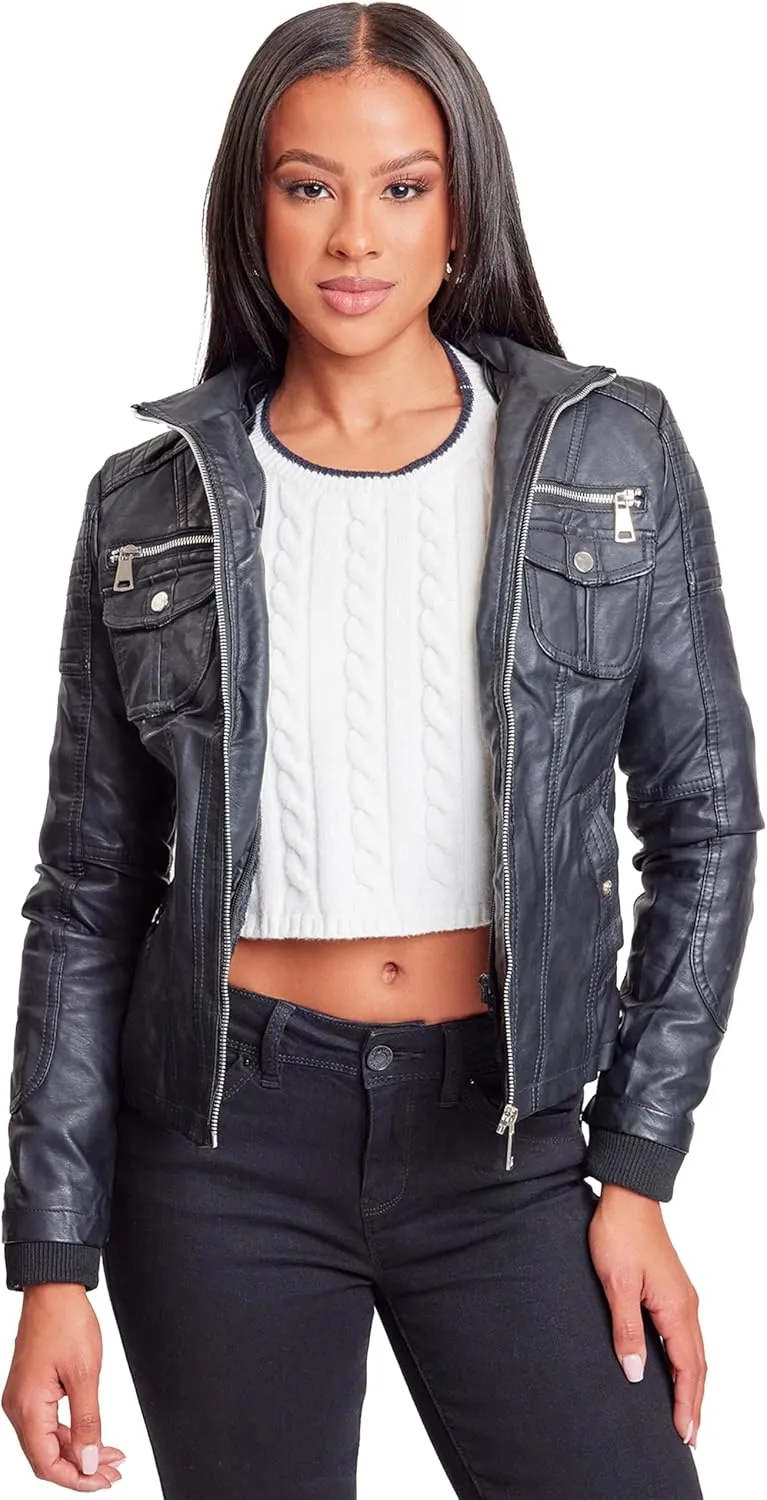 YMI Women's Junior Full Length Puffer Jacket with Detachable Sherpa Hood