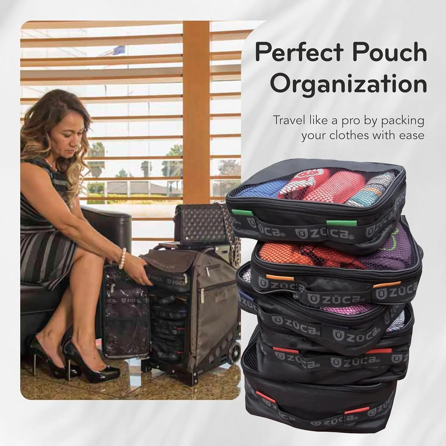 ZUCA Pro-Black Standard Packing Utility Pouch Set - Durable, Spacious CosmeticStorage Solution, Clear TSA Approved Toiletry Bag For Travel & Professional Use